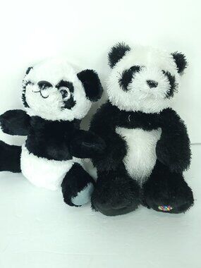 Lot of 2 Teddy Bear Panda Black White Plush Stuffed Animal
